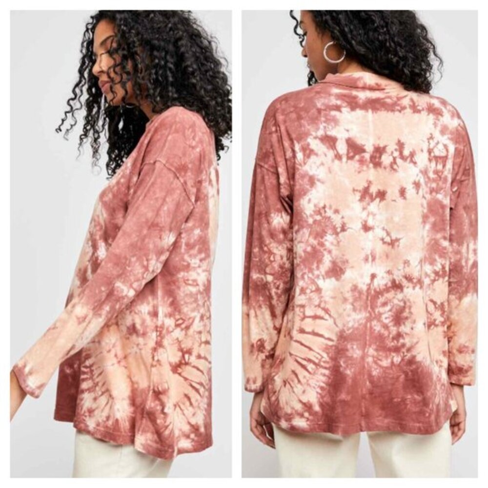 We The Free Be Free Tie Dye Tee Long Sleeve Crew S Pink/Red/Brown